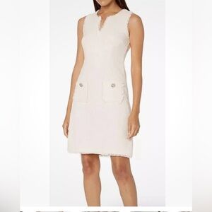 Karl Lagerfiekd: Chic White Sleeveless Tweed Dress Size 10 fully lined .